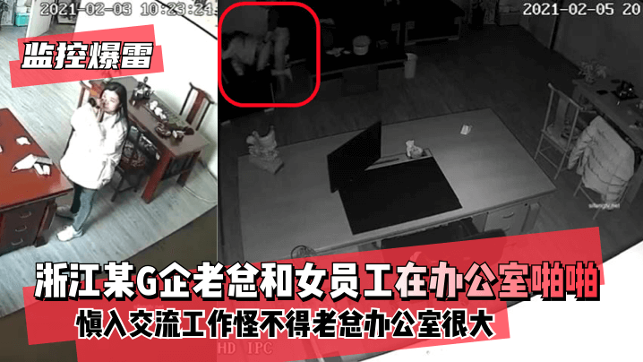 (一区)【监控爆雷！】浙江某G企老总和女员工在办公室慎入交流工作~怪不得老总办公室很大!